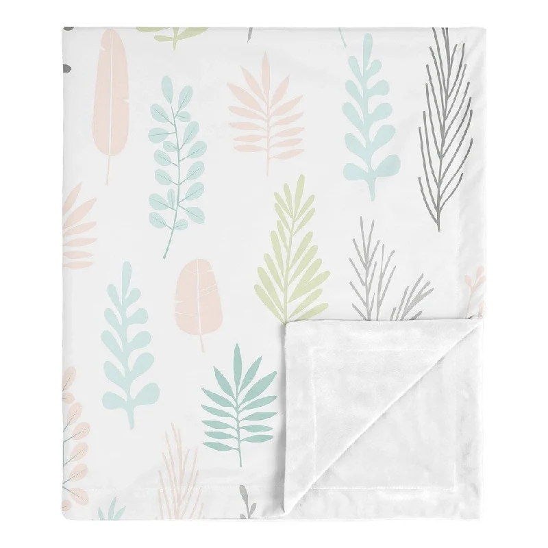 Pink Leaf Girl Baby Receiving Security Swaddle Blanket - Blush Turquoise Grey Green Tropical Jungle Sloth