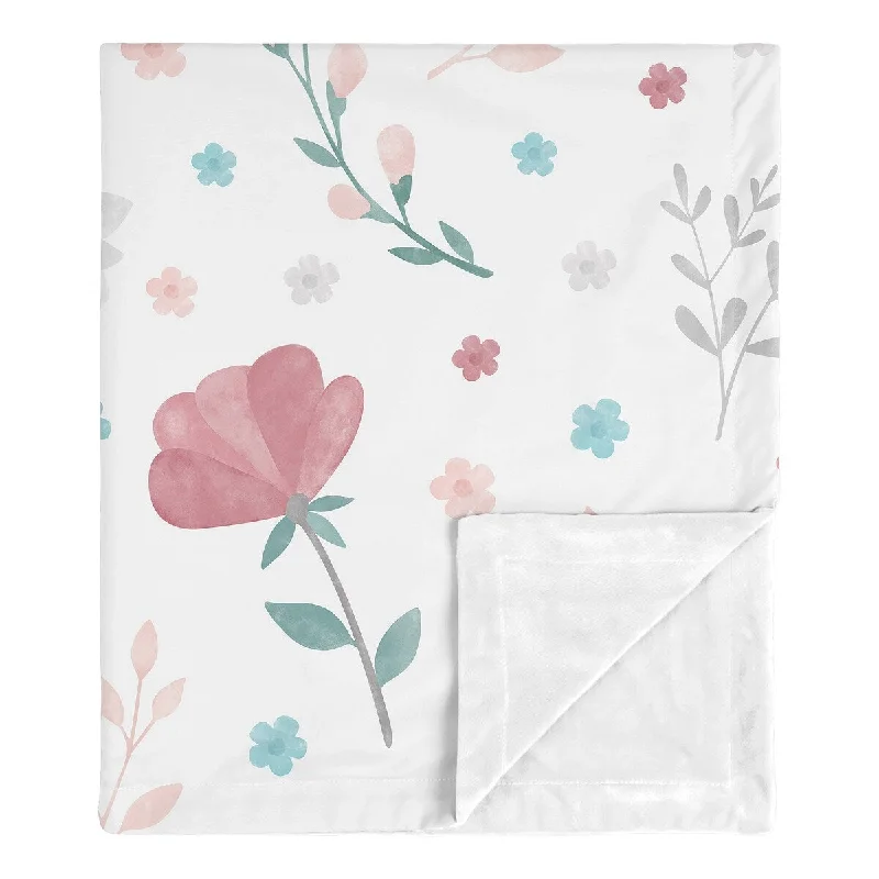 Pop Floral Rose Flowers Girl Baby Receiving Security Swaddle Blanket - Blush Pink Teal Turquoise Aqua Blue Grey Boho Shabby Chic