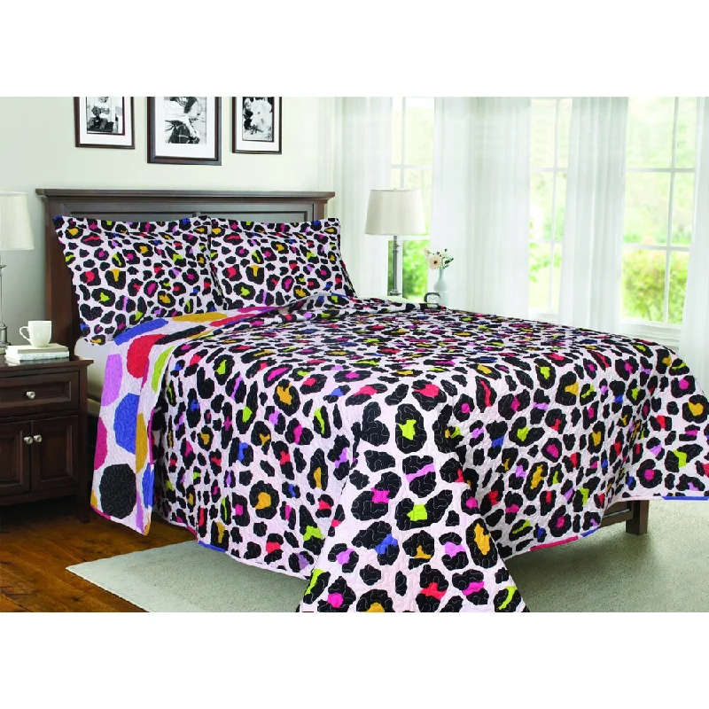 Reversible Animal Print and Polka Dot 3-piece Quilt Set - Multi