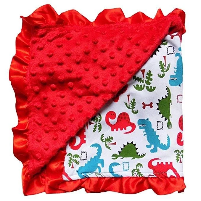 Reversible Soft Textured Minky Dot Baby Blanket With Satin Trim