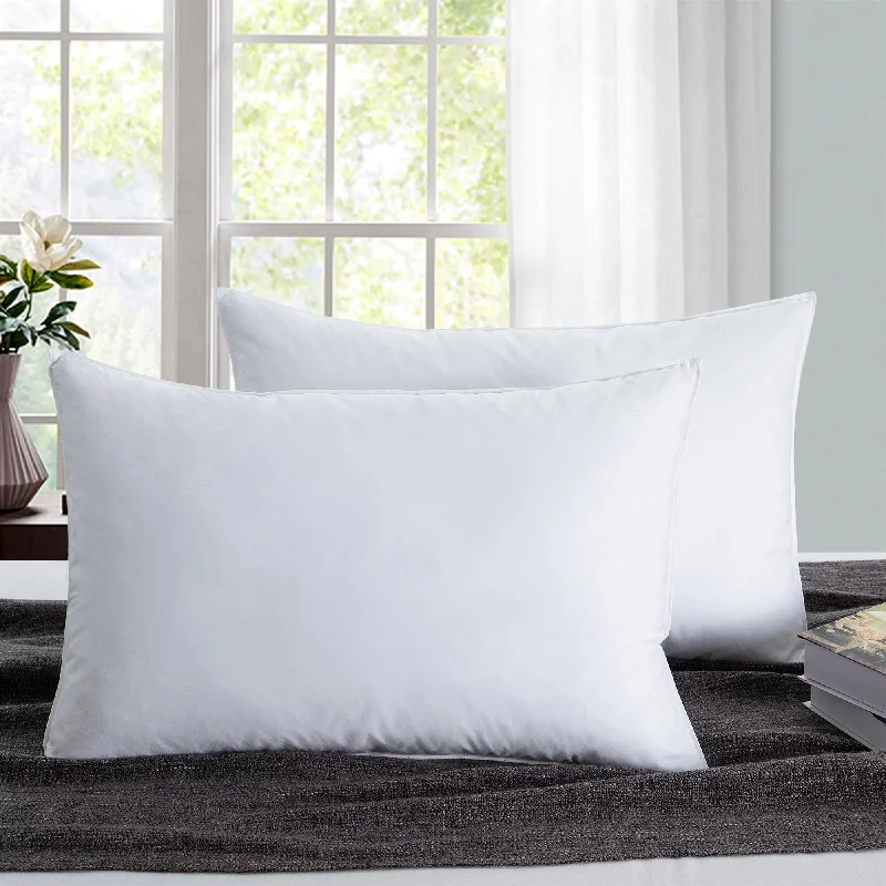 Set of 2 Goose Feather Bed Pillows Medium-Firm for Back and Side Sleepers - White