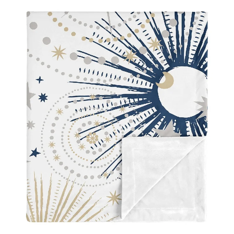 Star and Moon Boy Girl Baby Receiving Security Swaddle Blanket - Navy Blue Gold Grey Celestial Sky Stars Gender Neutral Unisex