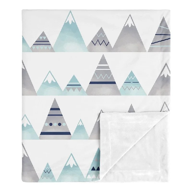 Sweet Jojo Designs Aztec Watercolor Mountains Collection Boy Girl Baby Receiving Security Swaddle Blanket - Navy Blue Aqua Grey