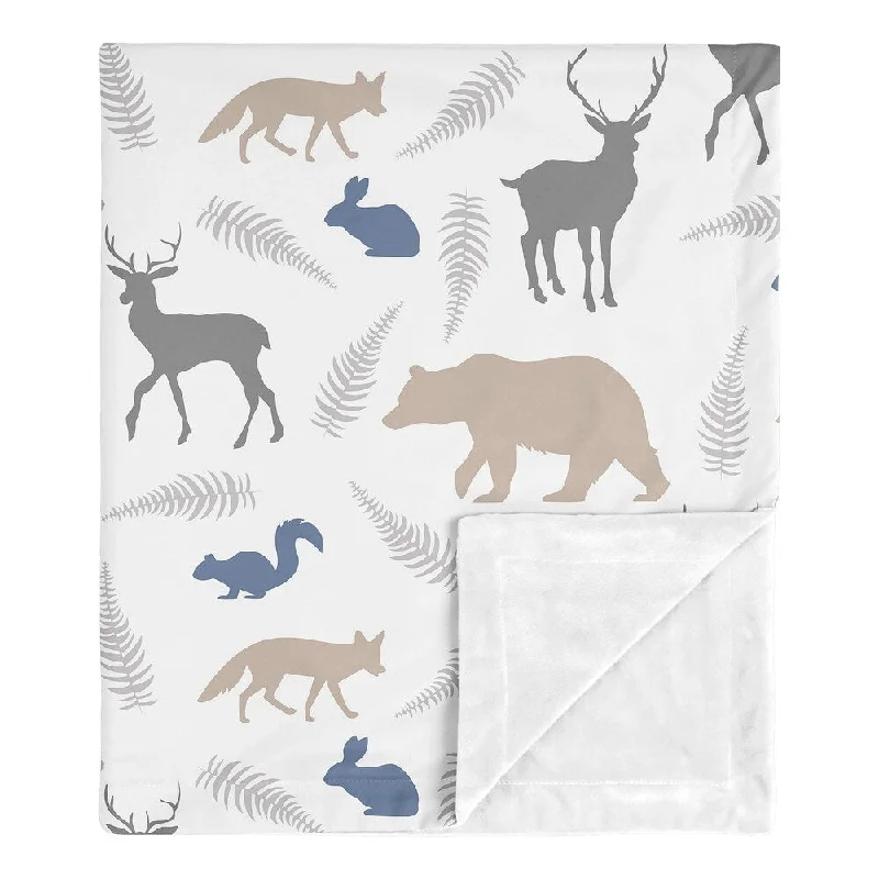 Sweet Jojo Designs Bear Gray Deer Fox Woodland Animals Collection Boy Baby Receiving Security Swaddle Blanket - Beige Blue Grey