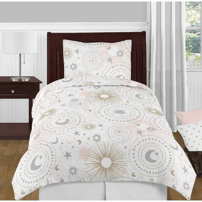 Sweet Jojo Designs Blush Pink, Gold, Grey and White Star Moon Celestial Collection Girl 4-piece Twin-size Comforter Set