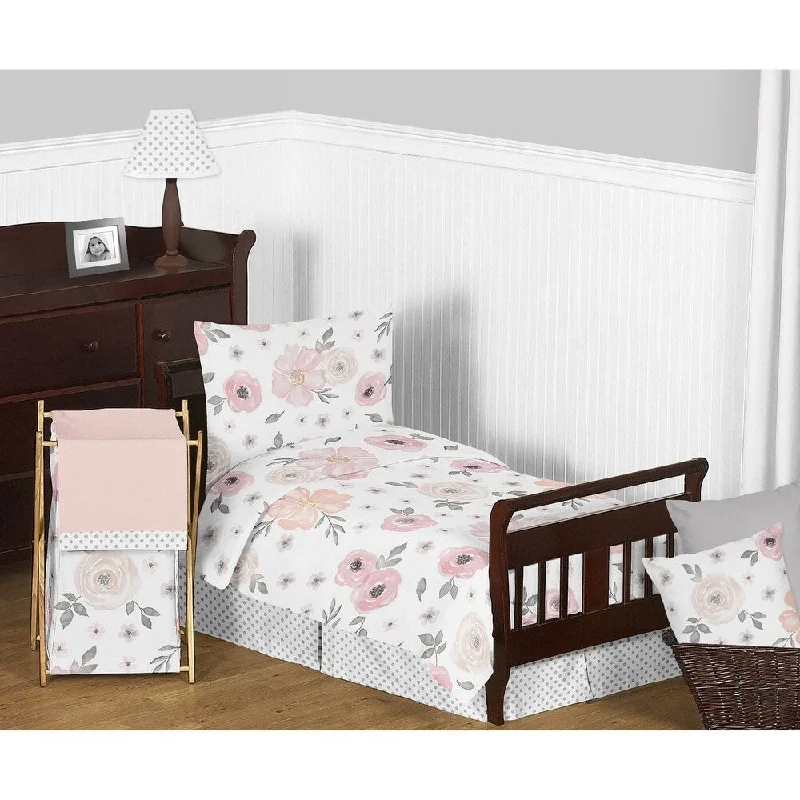 Sweet Jojo Designs Blush Pink, Grey and White Chic Watercolor Floral Collection Girl 5-piece Toddler-size Comforter Set