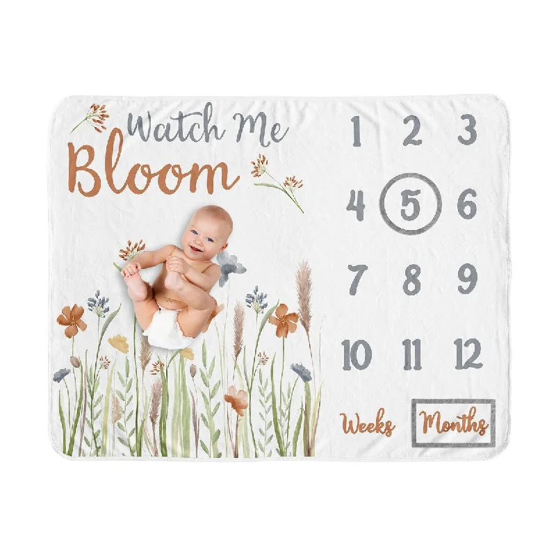 Sweet Jojo Designs Boho Floral Garden Flower Collection Girl Baby Monthly Milestone Blanket Green Watercolor Bohemian Wildflower