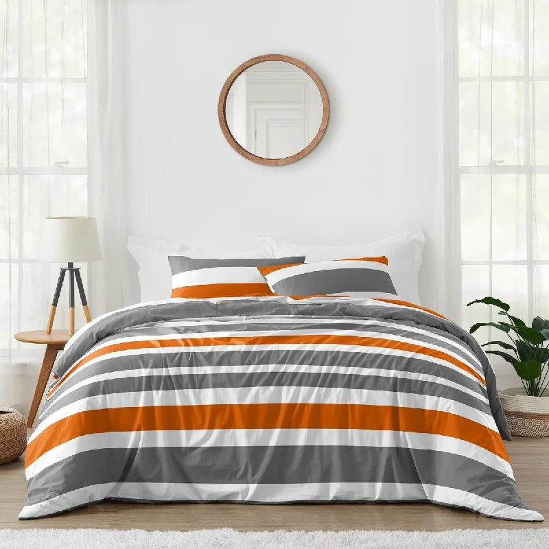 Sweet Jojo Designs Grey and Orange Stripe 3-piece Full/ Queen-size Comforter Set