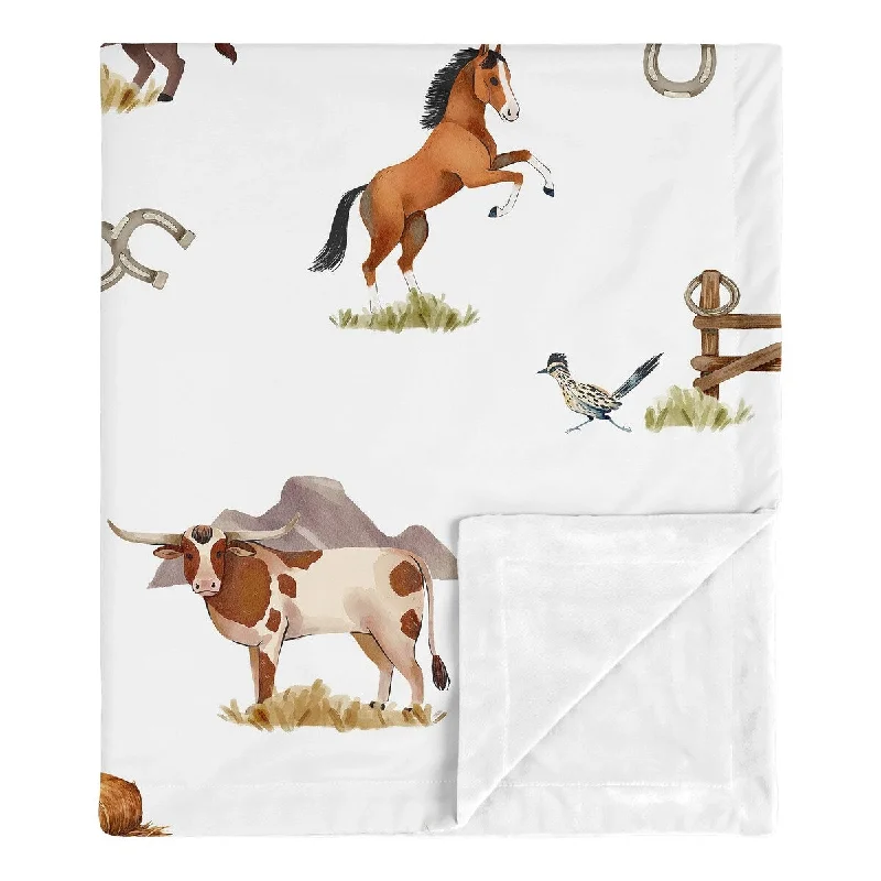 Sweet Jojo Designs Western Cowboy Boy Baby Receiving Security Swaddle Blanket Wild West Southern Country Horse Cow Farm Animal