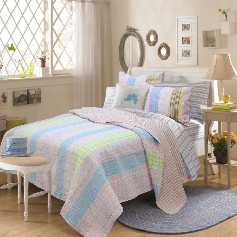 Tara Stripe Pink 3-piece Quilt Set - Multi