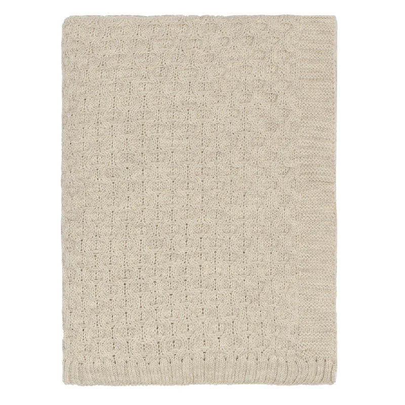 The Beige Textured Honeycomb Merino Wool Throw