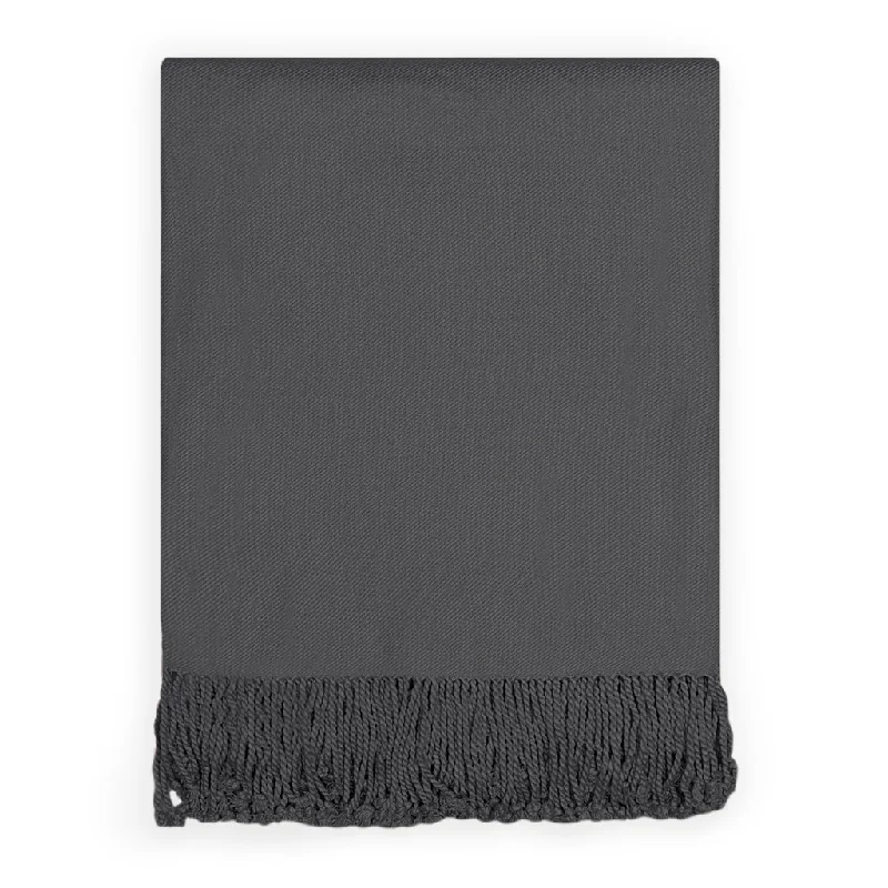 The Charcoal Grey Fringed Throw Blanket