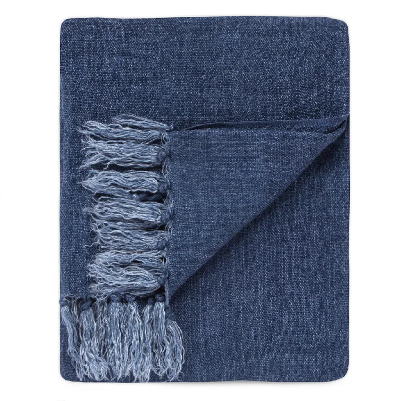 The Indigo Fringed Linen Throw Blanket