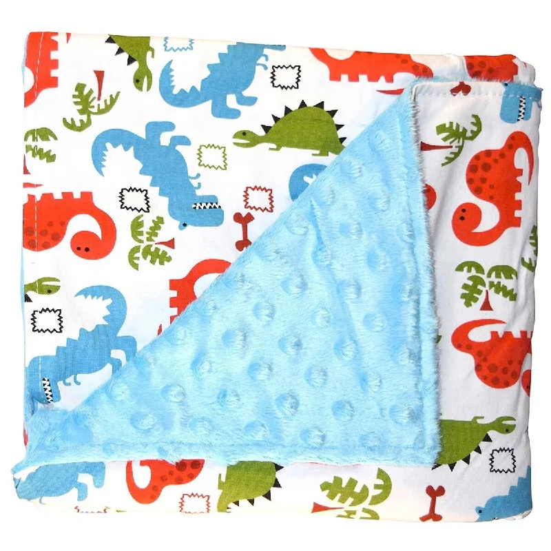 Unique Baby Soft Textured Minky Dot Blanket, Dinosaur Blue