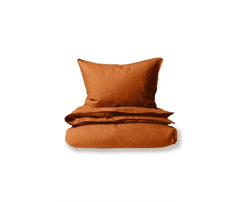 Laila Linen Duvet Cover + Shams Set - Rust