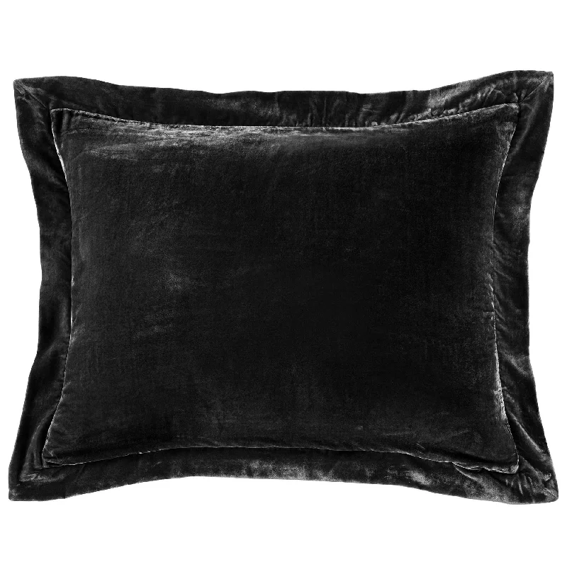 Stella Black Faux Silk Velvet Flanged Dutch Euro Sham