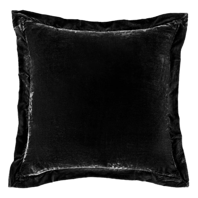 Stella Black Faux Silk Velvet Flanged Euro Sham