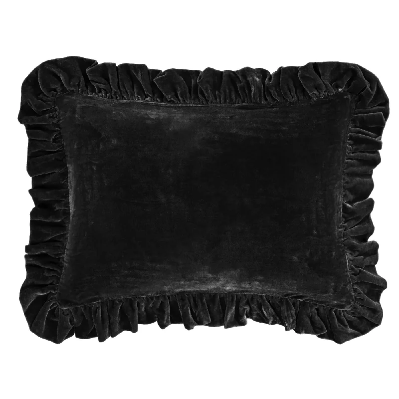 Stella Black Faux Silk Velvet Ruffled Dutch Euro Sham