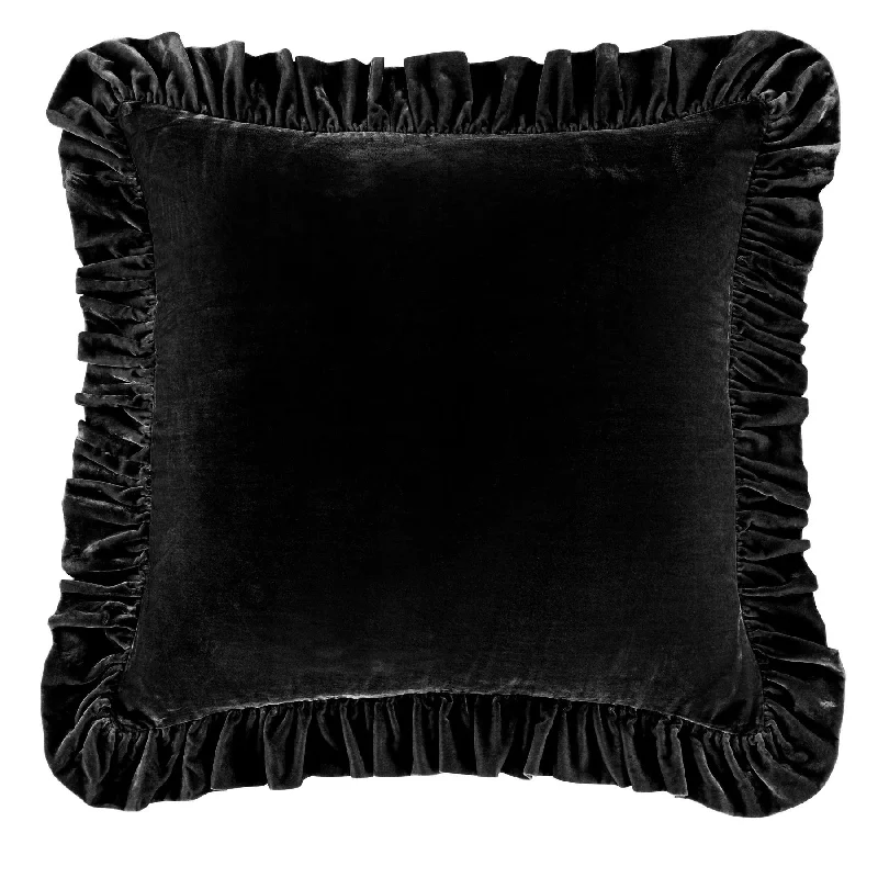 Stella Black Faux Silk Velvet Ruffled Euro Sham