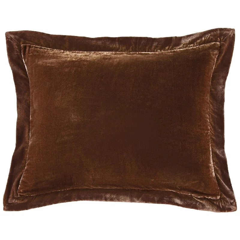 Stella Copper Brown Faux Silk Velvet Flanged Dutch Euro Sham