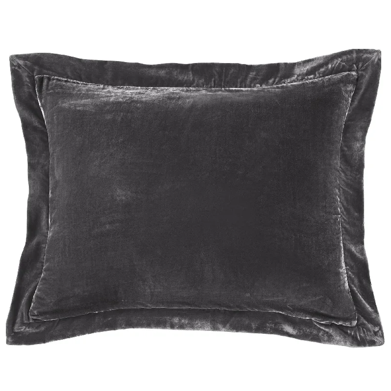 Stella Dark Slate Faux Silk Velvet Flanged Dutch Euro Sham