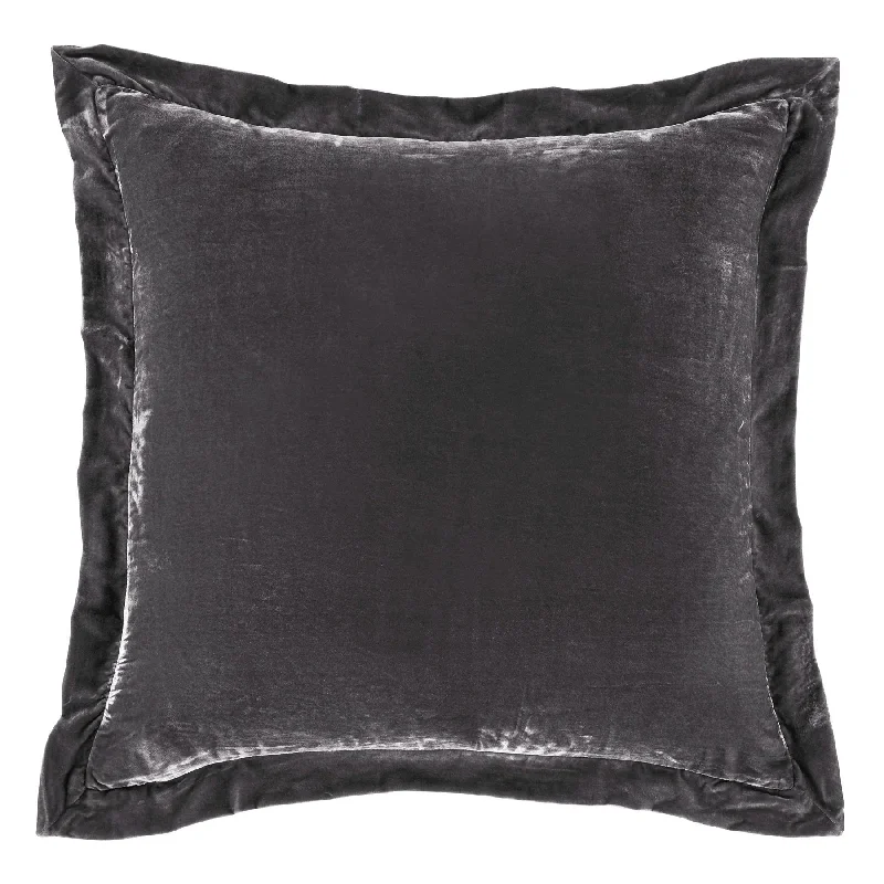 Stella Dark Slate Faux Silk Velvet Flanged Euro Sham