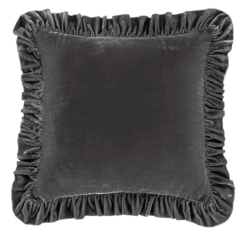 Stella Dark Slate Faux Silk Velvet Ruffled Euro Sham