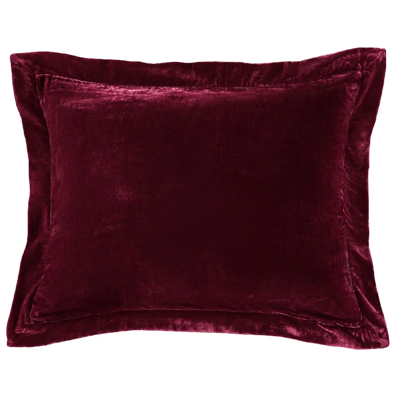 Stella Garnet Red Faux Silk Velvet Flanged Dutch Euro Sham