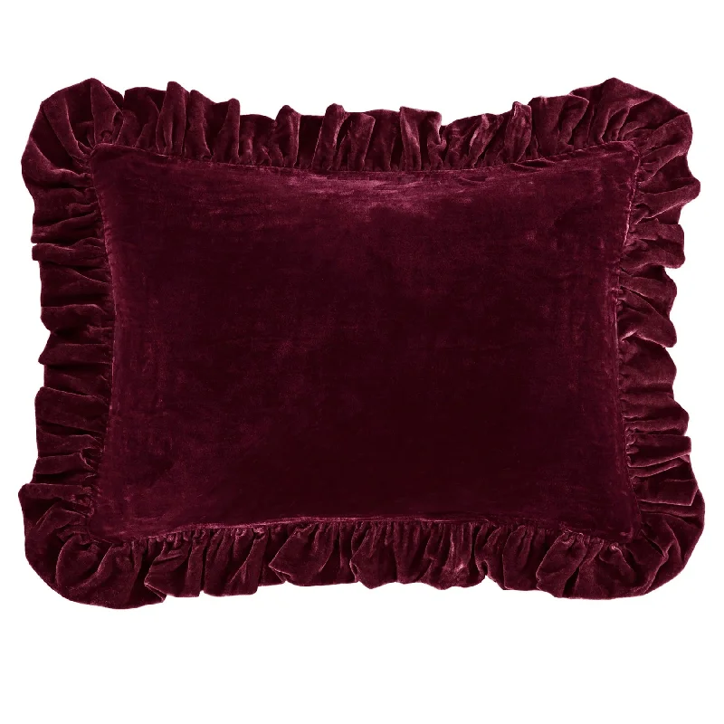 Stella Garnet Red Faux Silk Velvet Ruffled Dutch Euro Sham