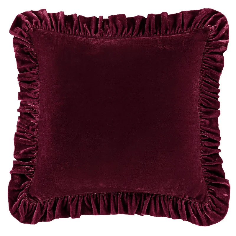 Stella Garnet Red Faux Silk Velvet Ruffled Euro Sham