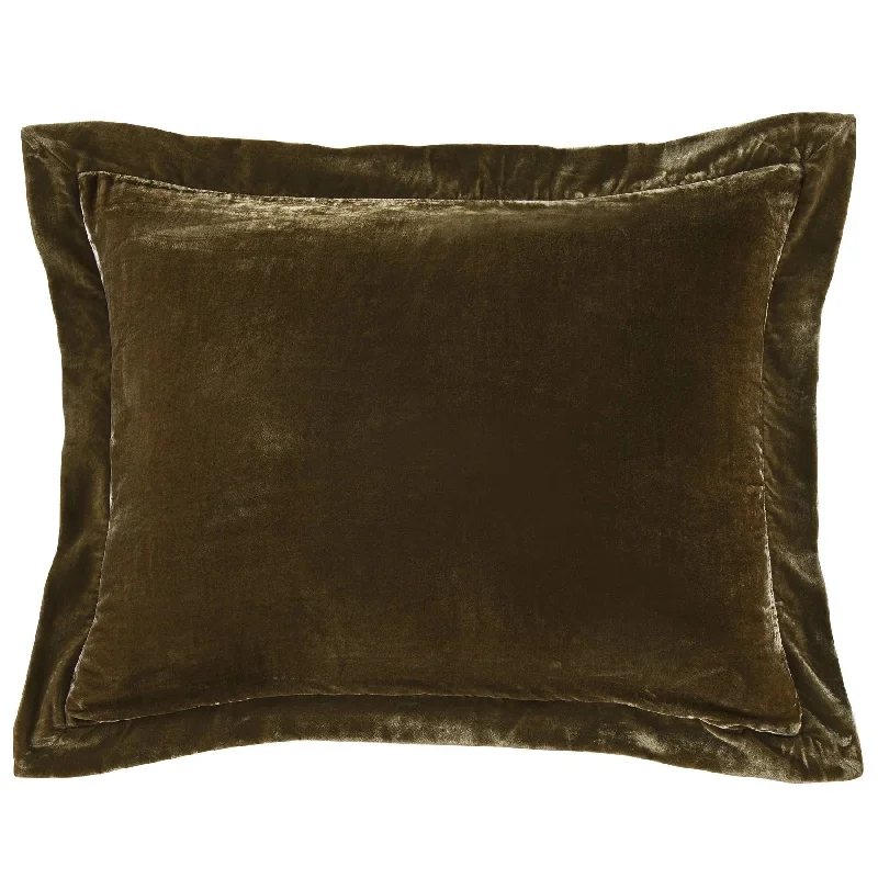 Stella Green Ochre Faux Silk Velvet Flanged Dutch Euro Sham