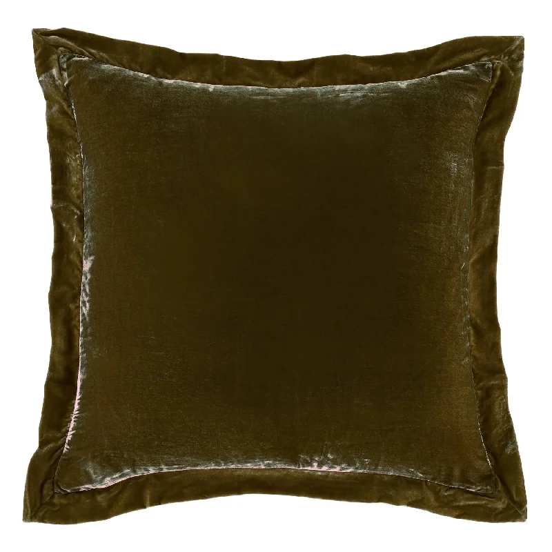 Stella Green Ochre Faux Silk Velvet Flanged Euro Sham