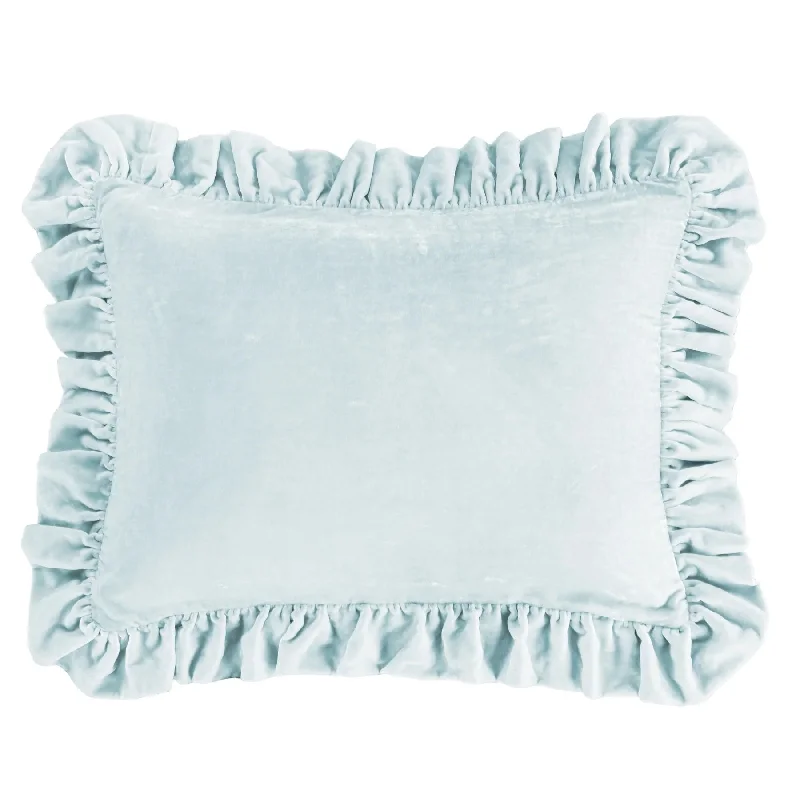 Stella Icy Blue Faux Silk Velvet Ruffled Dutch Euro Sham