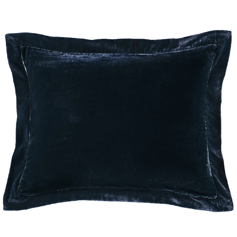 Stella Midnight Blue Faux Silk Velvet Flanged Dutch Euro Sham