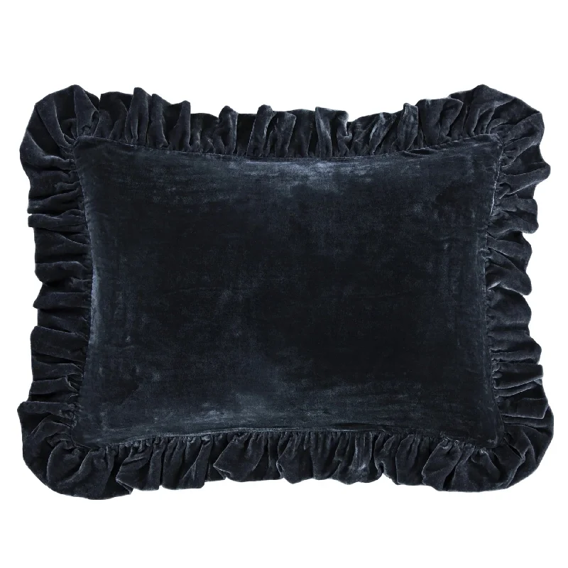 Stella Midnight Blue Faux Silk Velvet Ruffled Dutch Euro Sham