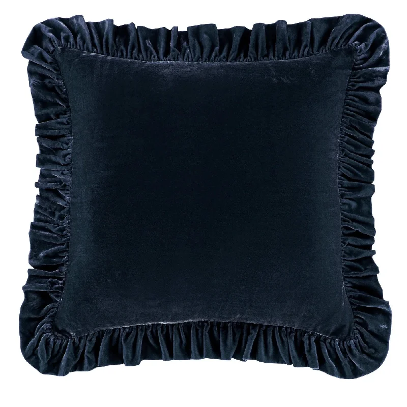 Stella Midnight Blue Faux Silk Velvet Ruffled Euro Sham