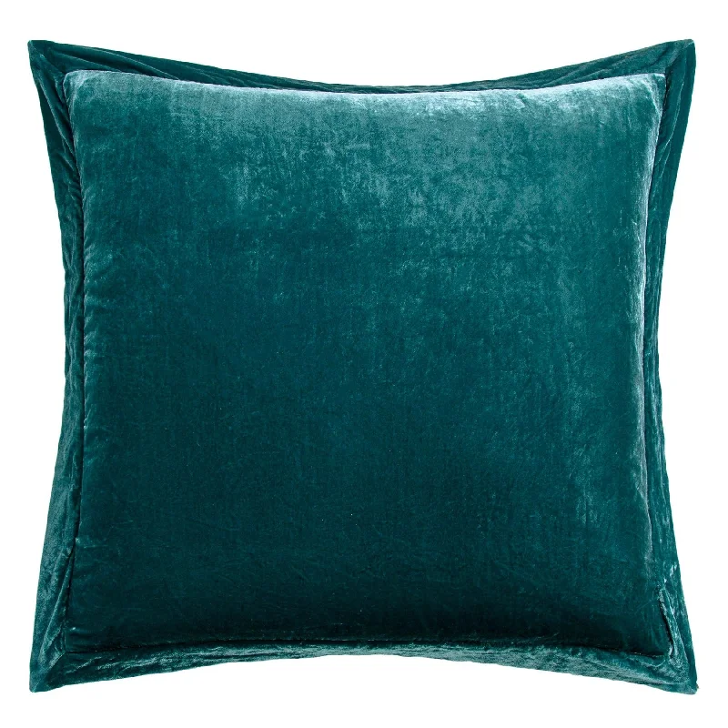 Stella Teal Faux Silk Velvet Flanged Euro Sham