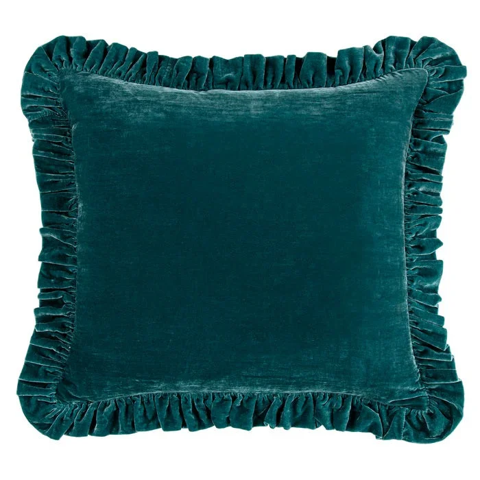 Stella Teal Faux Silk Velvet Ruffled Euro Sham